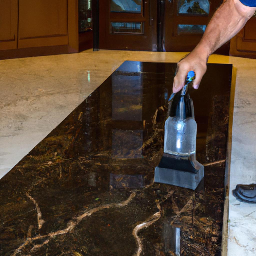 Using a granite cleaning product to restore shine