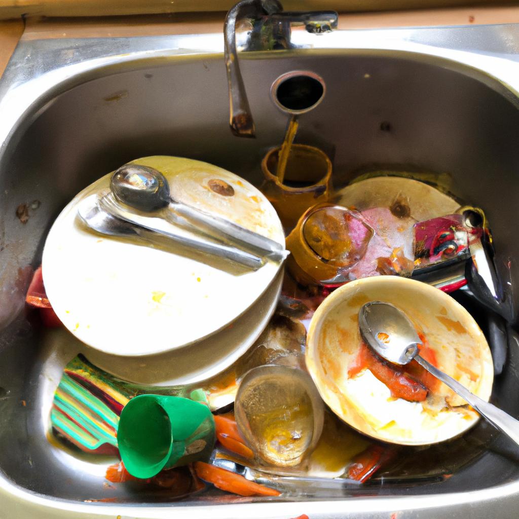 A sink piled high with dirty dishes and food scraps is not only unsightly but can also lead to unpleasant odors in the kitchen.
