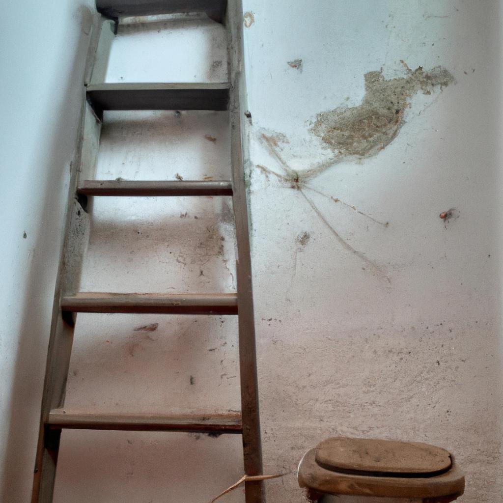 Using a step ladder allows you to reach high corners for cobweb removal.